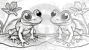 Black and white illustration for coloring animals, frog