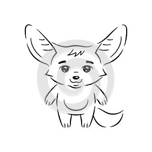 Black and white illustration of cute fennec fox