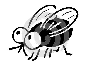 black and white illustration of a cute fly, logo, decoration sticker