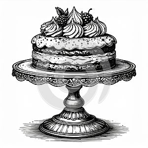 Black And White Illustration Of A Delicious Layered Cake