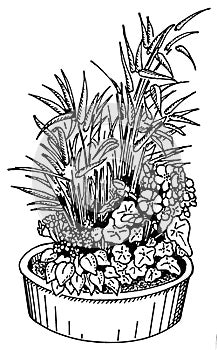 Black and white illustration of a flower bowl