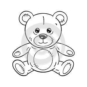 Black and white illustration of a funny cartoon Teddy Bear toy