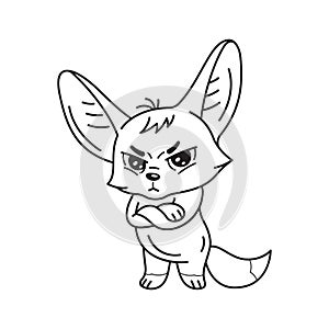 Black and white illustration of a funny fennec fox  looking severely