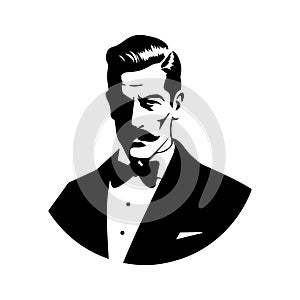 Black and white illustration of a gentleman. Vector.