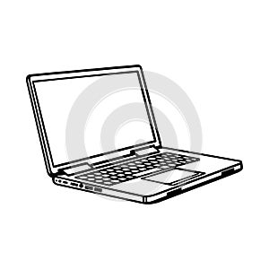 Black and white illustration of laptop. Vector.