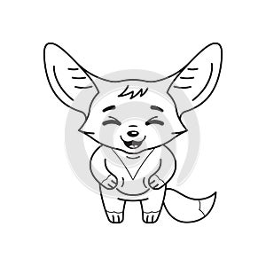 Black and white illustration of laughing fennec fox with paws on its belly