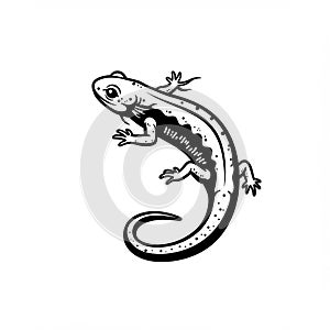 Black and white illustration of a lizard with detailed patterns. The