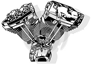 Black and White Motorcycle Engine