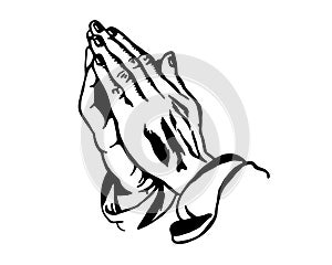 Black and white illustration of praying hands