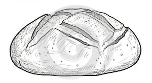 Black and white illustration of a round loaf of bread. The bread features distinct