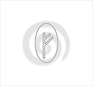 Black and white illustration of runic letter Fehu