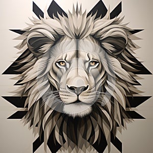 Geometric Lion: Hyper-detailed Op Art Wall Art photo
