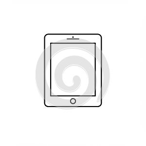 Black and white illustration of a tablet with a rectangular shape, rounded corners, and