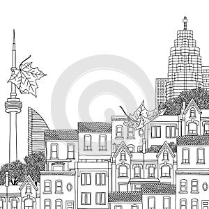 Black and white illustration of Toronto