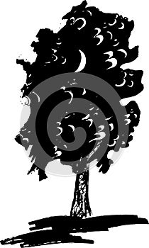 Black and white illustration of a tree and ohm in it.