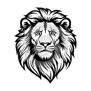 Black and white illustration of wild lion.