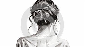 Black And White Illustration Of A Woman\'s Hair: Detailed, Romantic, And Delicate