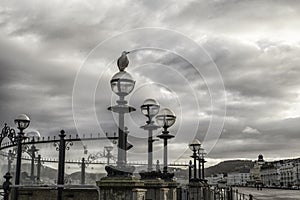 A black and white image of the band stand in Llandudno North Wales