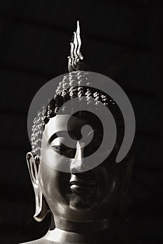 Black and white image Buddha statue