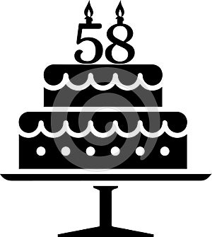 A black-and-white image of a cake with the number 58 on it.
