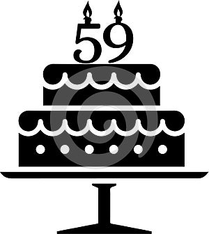 A black-and-white image of a cake with the number 59 on it.
