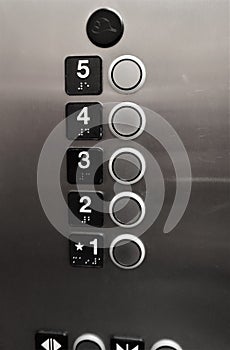 Elevator buttons first through fifth floor photo