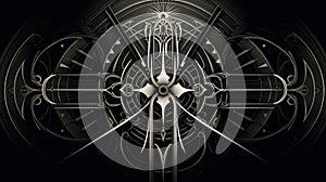 a black and white image of a clock with an intricate design