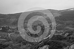 Black and white image. dolwyddelan castle North Wales, UK