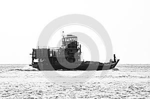 Black and white image of fisherman boat in Pangkor Island, Malaysia