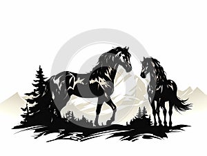 Black And White Image Of Horses