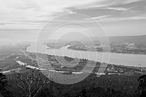 Black and white image of Mekhong river view