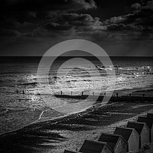 Black and white image of a moody sea and sky