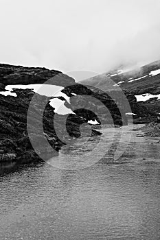 Norwegian Mountain Stream In Black And White