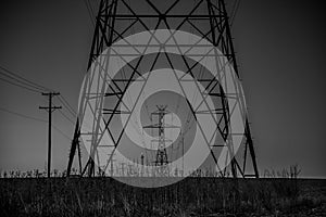 Black and white image of power lines