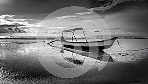 black and white image of the river