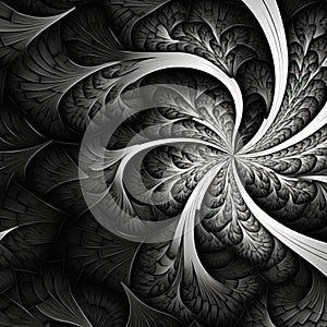 A black and white image of a spiral design. Generative AI image.