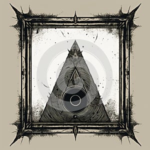 a black and white image of a triangle with an eye in the middle