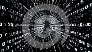 A black and white image of a tunnel of binary code (ai generated)