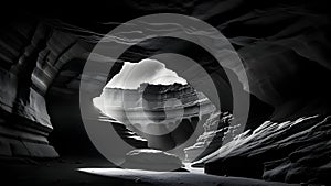 A black and white image of Window Rock Cave in the Grand Canyon, Arizona, USA photo