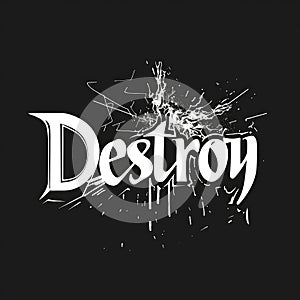 A black and white image of the word destroy