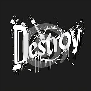 A black and white image of the word destroy