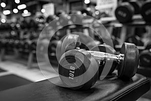 Black and white images dumbbell in the gym bodybuilding.