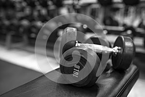 Black and white images dumbbell in the gym bodybuilding.