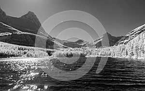 Black and white infra red landscape of Glacier National Park