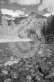 Black and white infra red landscape of Glacier National Park