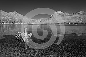 Black and white infra red landscape of Glacier National Park