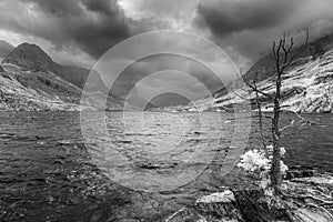 Black and white infra red landscape of Glacier National Park