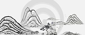 Black and white ink Chinese style illustration