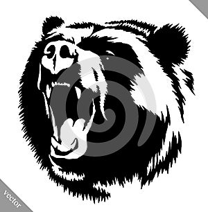 Black and white ink draw bear vector illustration