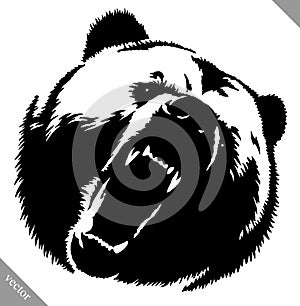 Black and white ink draw bear vector illustration